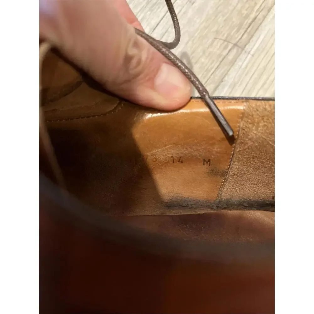 MAGNANNI MENS OXFORD CHILI BROWN DRESS SHOES SIZE 14M MADE SPAIN RP~$400+
